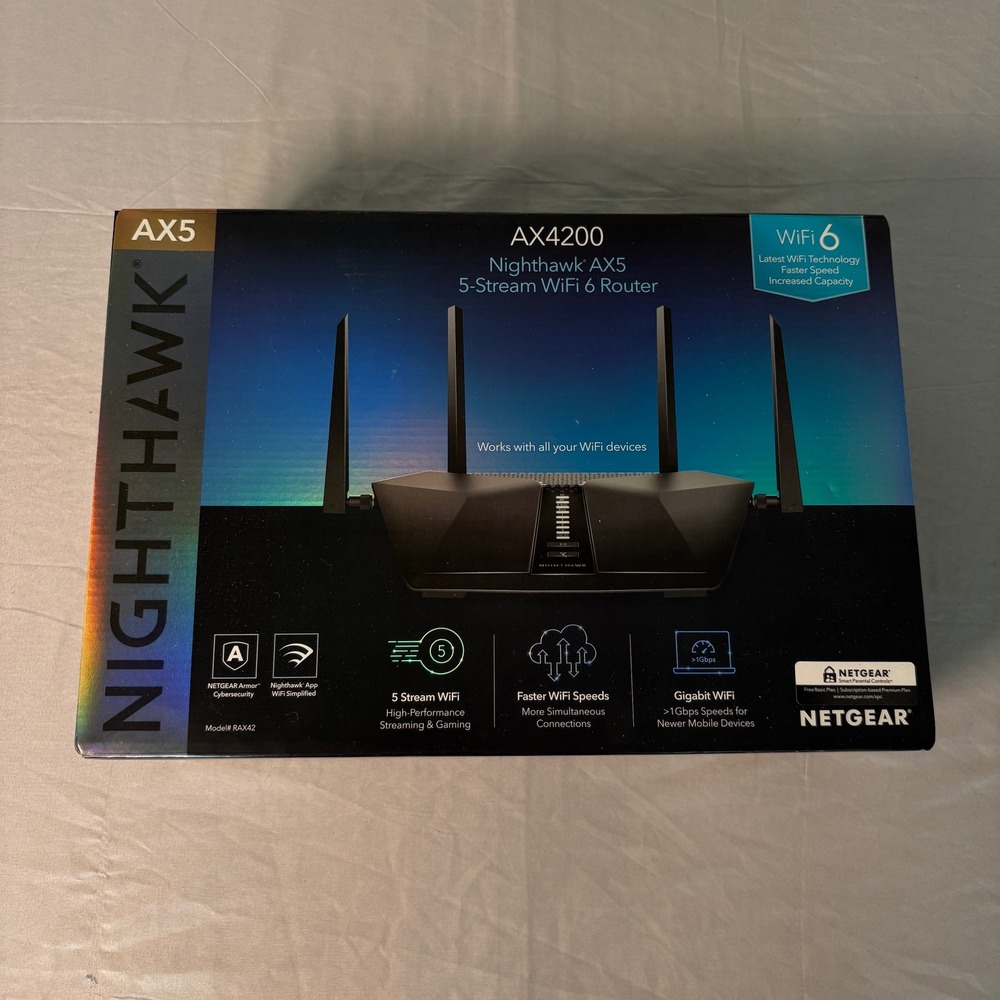 Netgear Nighthawk AX5 AX4200 WiFi 6 Router 5-Stream Dual-Band RAX42 Black
